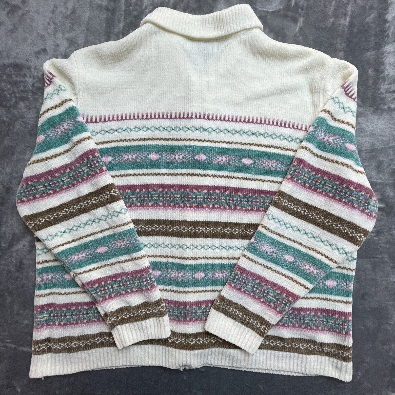 Alfred Dunner Sweater 2X Chenille Pastel Teal Pink Coastal Grandma Cottage