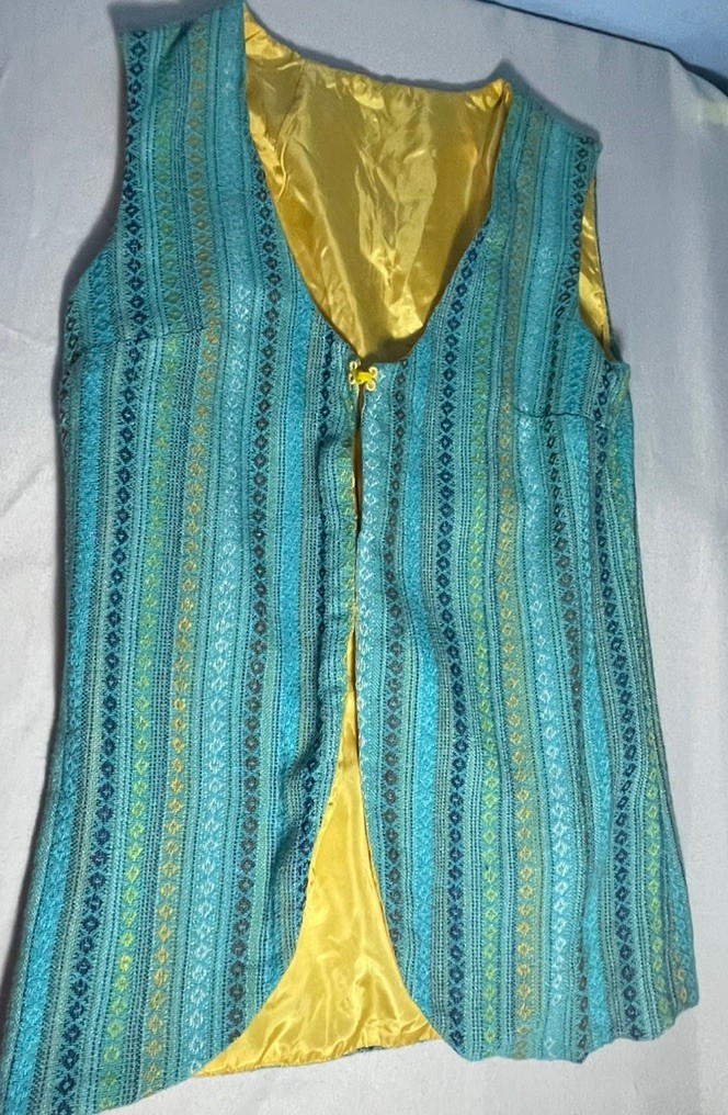Vintage 70s home sewn retro textured Stripes long open vest Small