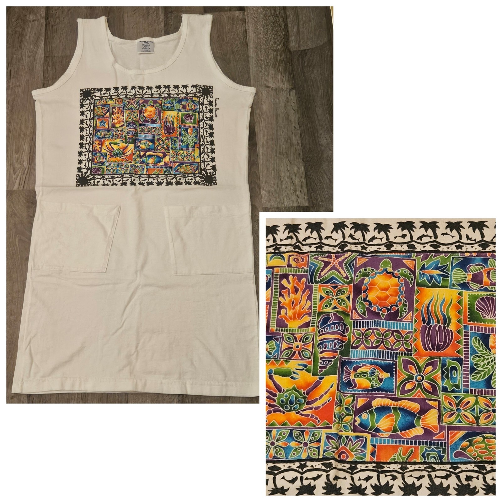 Vtg Wms Toucan Dance Fast Lane Clothing 80s 90s Oversized Tshirt Swim dress USA