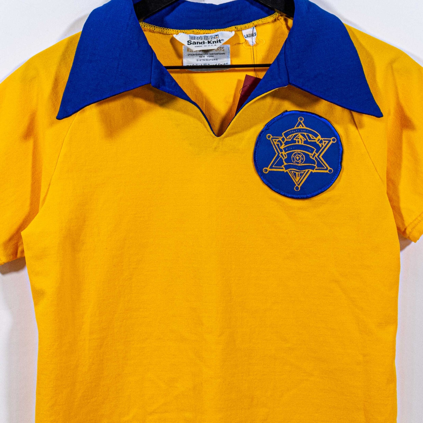 VTG 70s Medalist Sand Knit Jersey Medium M Deputy Sheriff Yellow Blue Americana