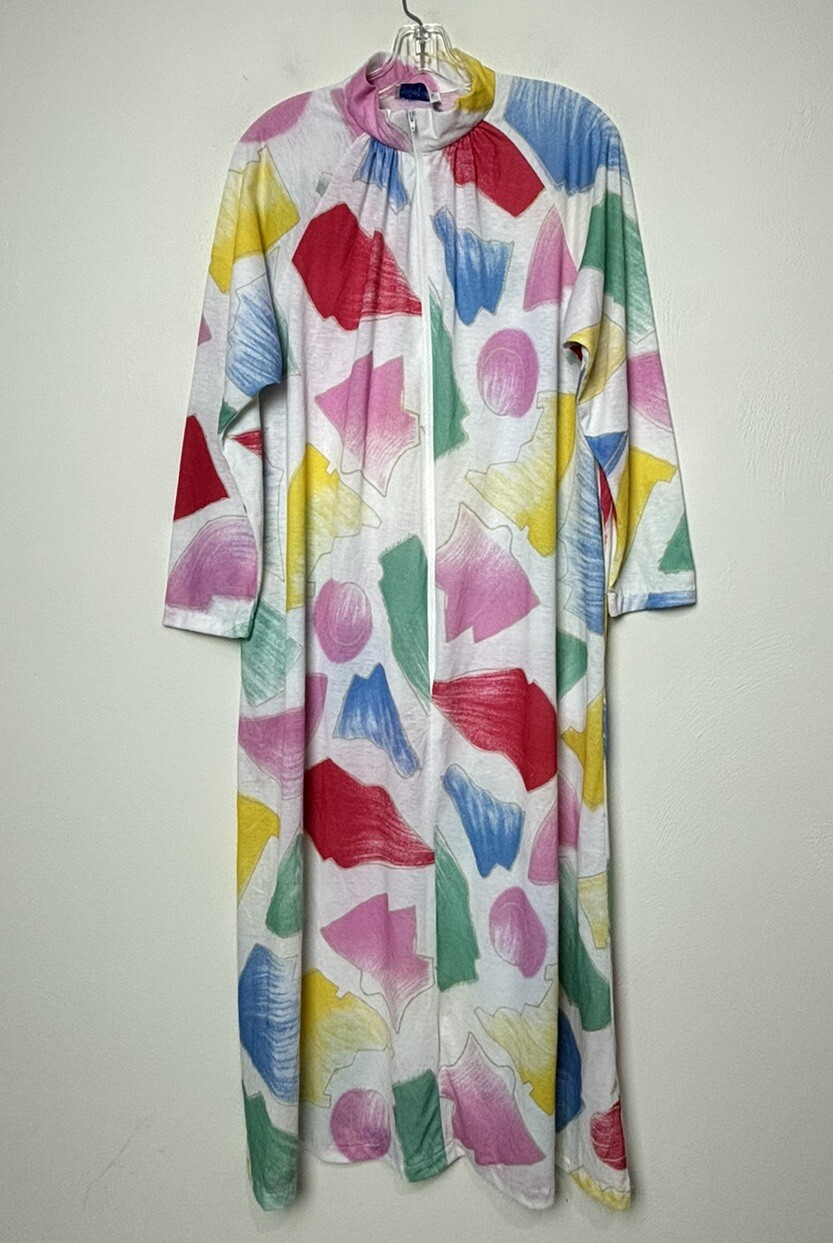 Ladies Travel-Lite by Boutique Loungewear Hostess Maxi Gown Sz L Rainbow 70s