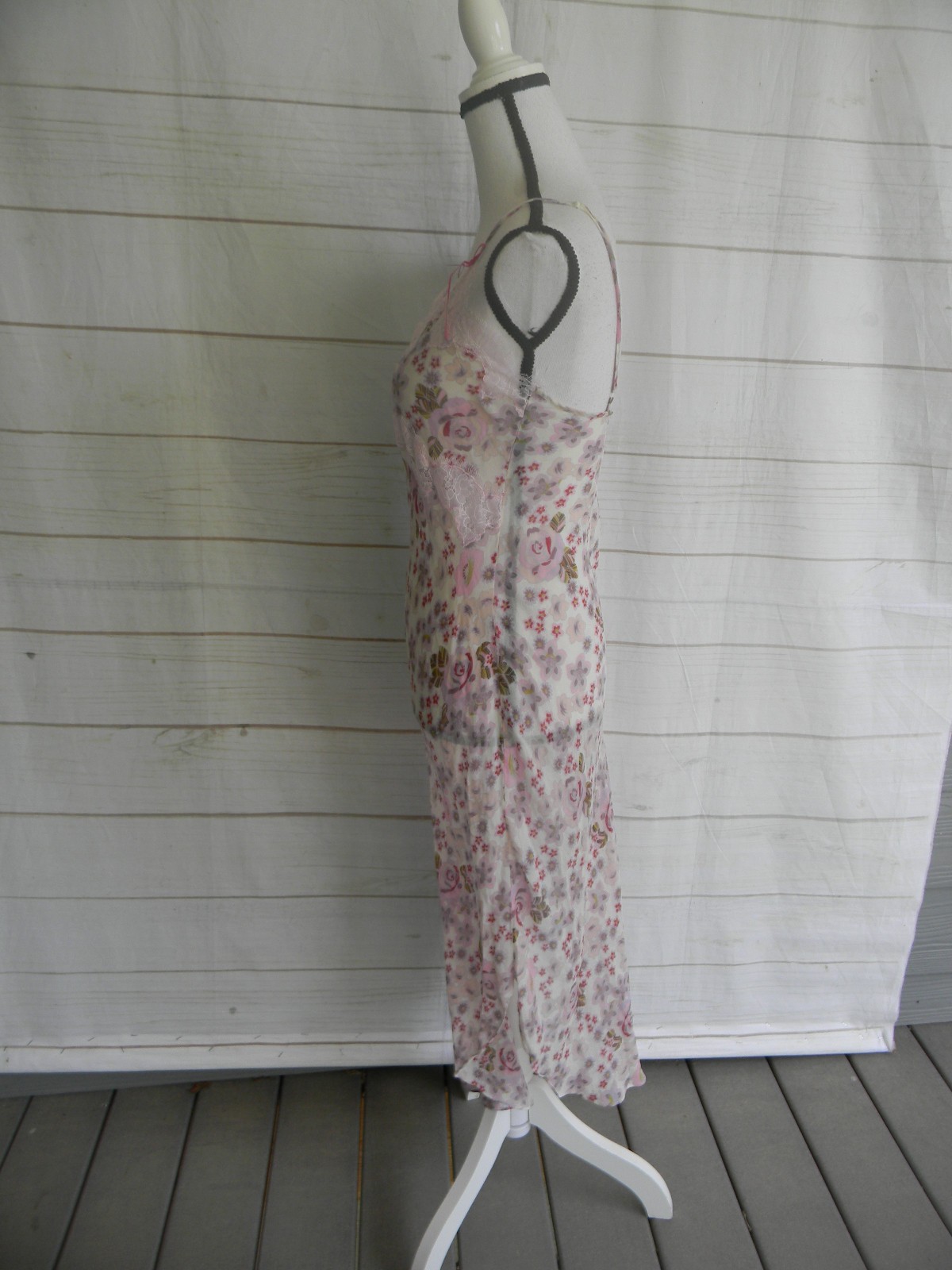 VINTAGE LOLA C Y2K PINK FLORAL LACE 100% SILK SLIP DRESS SZ M