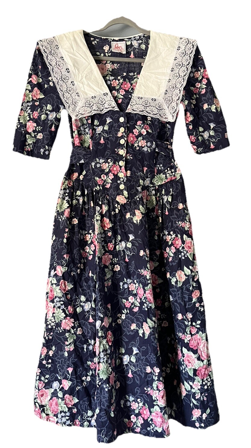 Vintage Eber of San Francisco Cottagecore Floral Pattern Prairie Dress Size 5