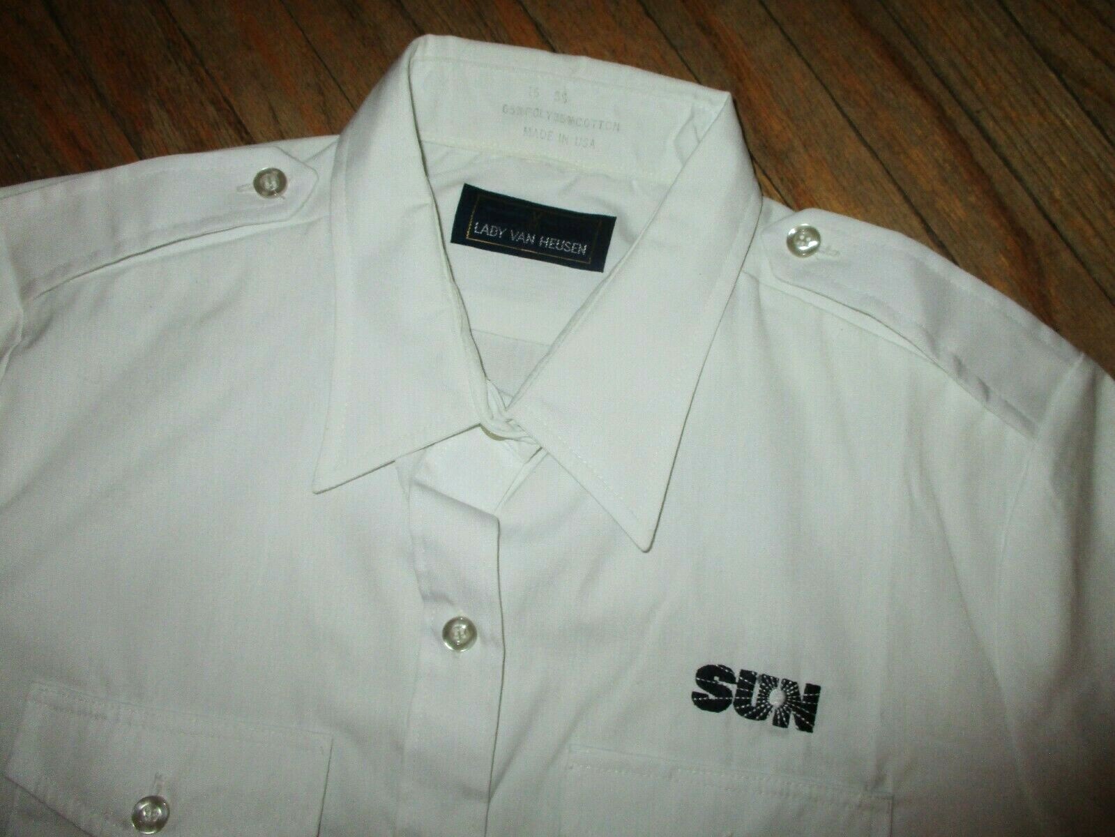 vtg SUN OIL REFINERY LADY VAN HEUSEN SHIRT Button Up Shoulder Strap Size 16