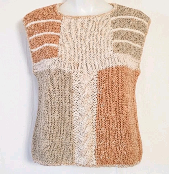 Liz Claiborne Vintage Silk Blend Patchwork Knit Sweater Vest Cottagecore Large