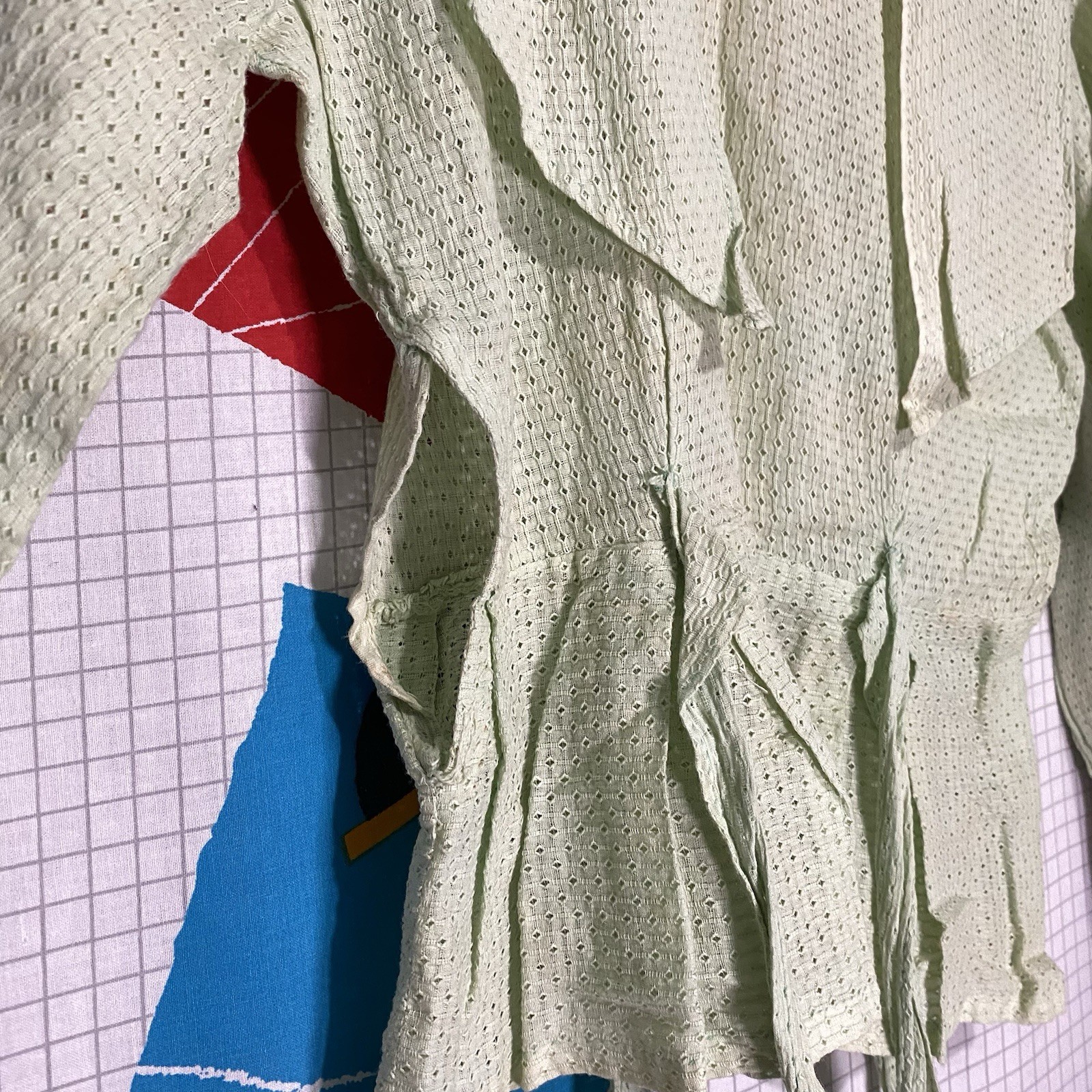 Vintage 1910s Blouse Eyelet Lace Green Cotton Sheer Victorian Edwardian Ties 20s