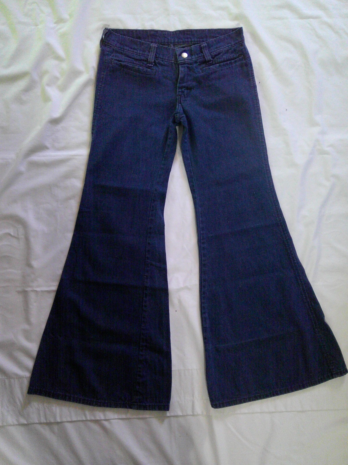 Vtg 70s MALE Flare Leg 14″ Wide Bell Bottom Hip Hugger Denim Jeans Pants 28×29.5