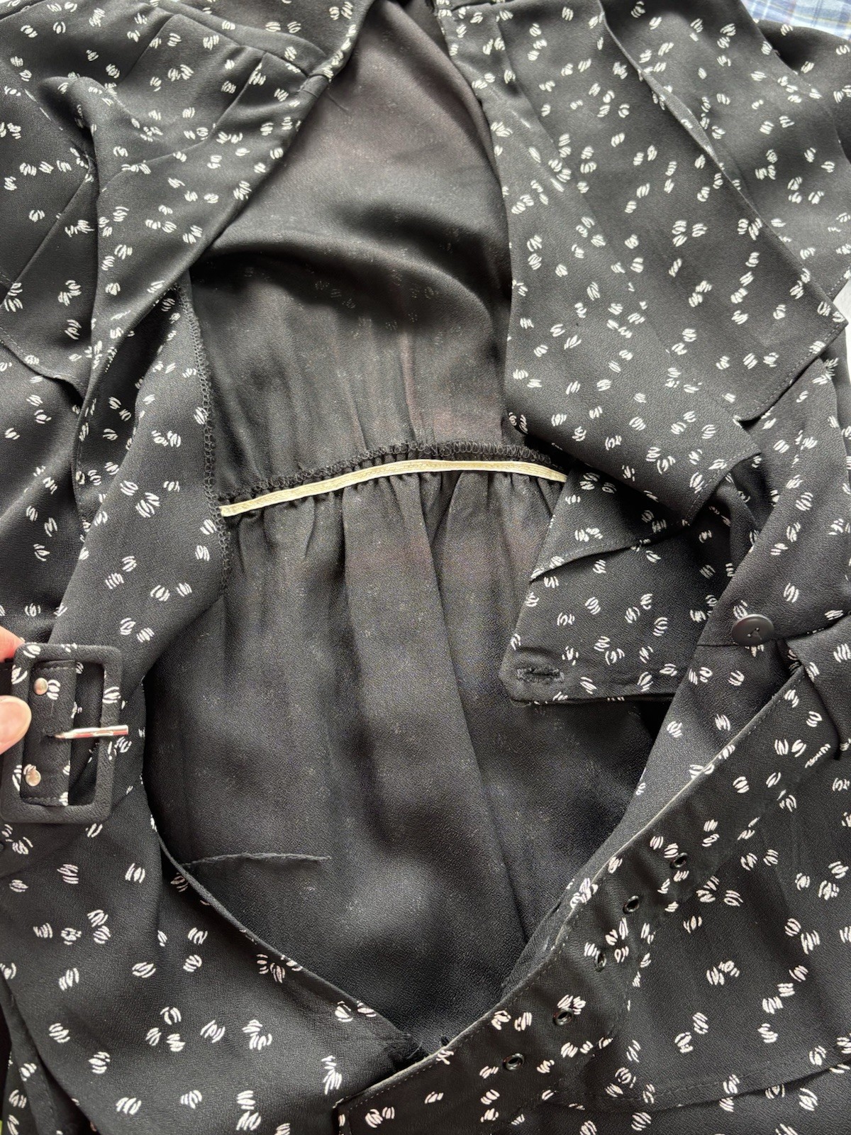 VTG Black Dress OOPS CALIFORNIA 80s does 40s Peplum Belt Sz 7/8 36x28x36″