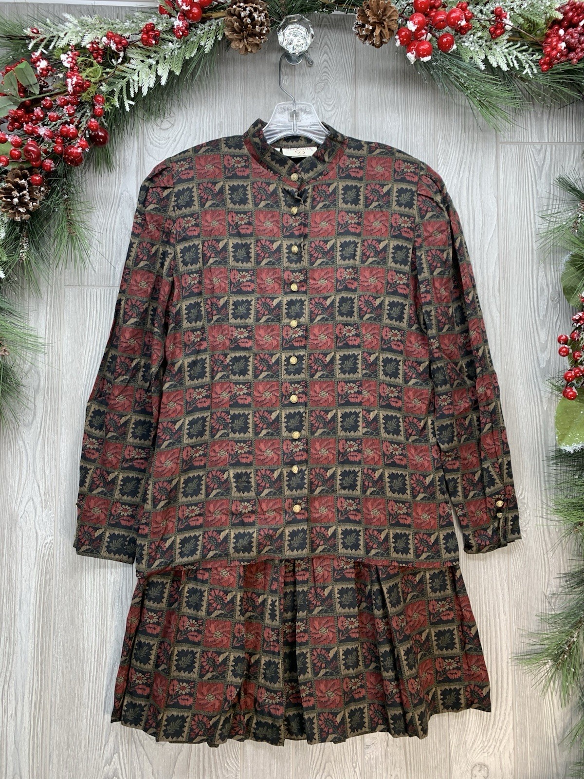 Vintage Doncaster Blouse Top Midi Skirt Suit Set Boho Tapestry Size 8 Career 80s