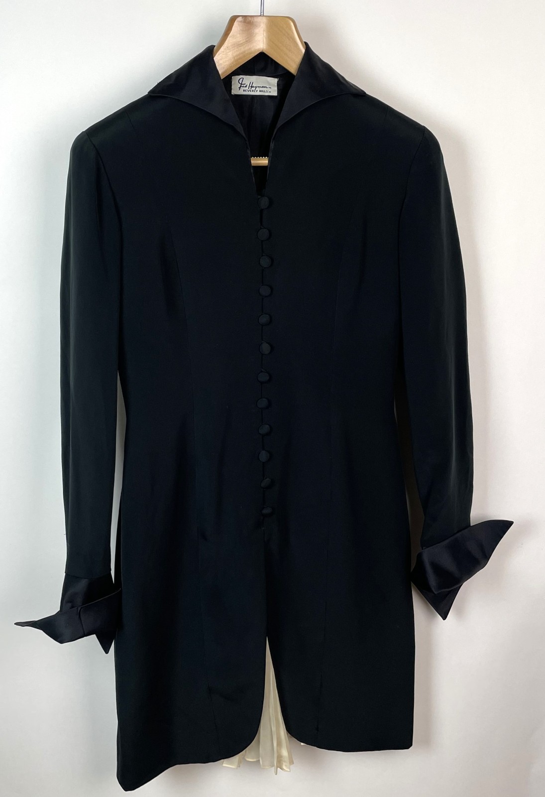 Vintage 1980s Fred Hayman Beverly Hills Black Dress Accordion Kick Pleats S/M