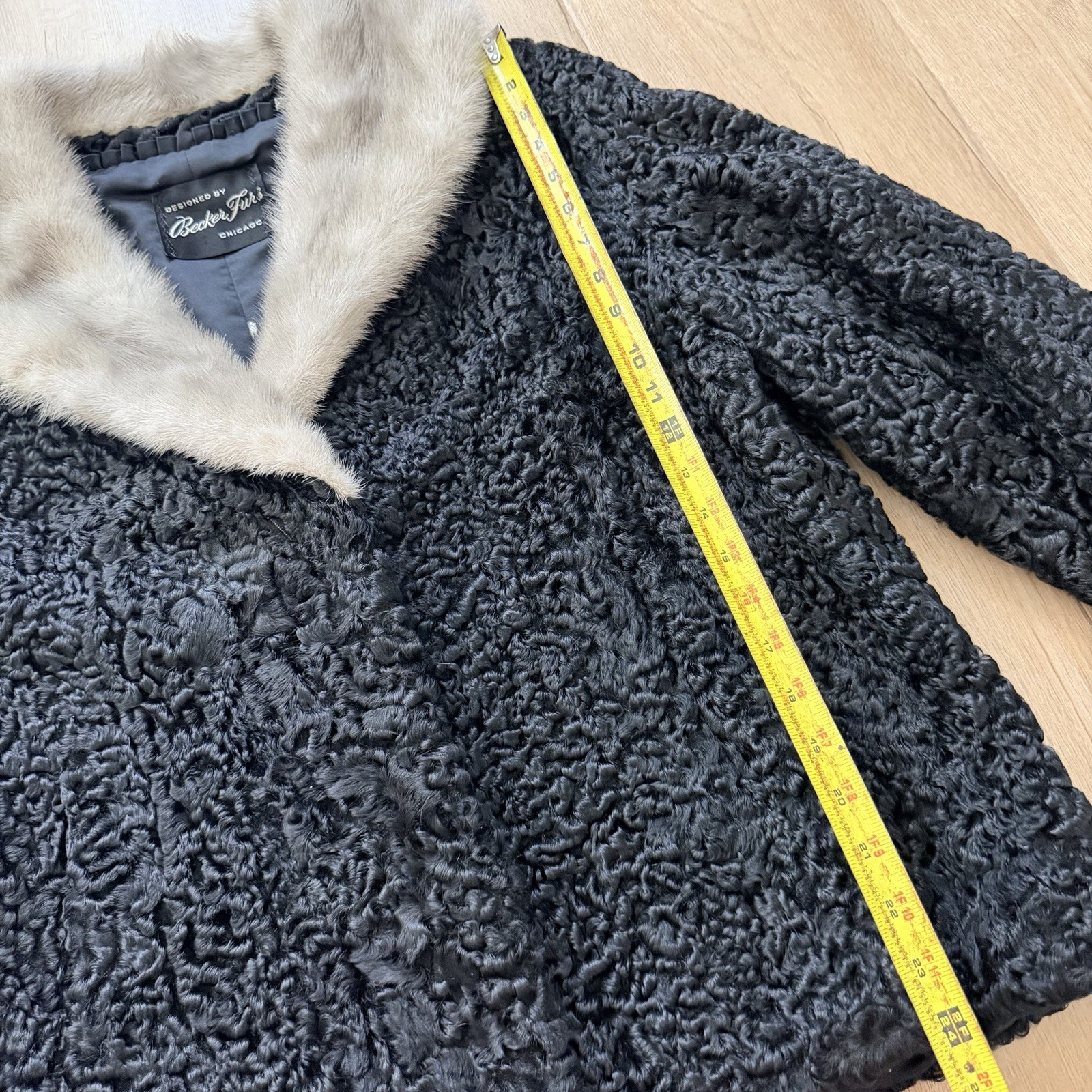 Vtg Persian Lamb Black Fur Jacket With Silver Mink Collar Short Coat Jacket M/L