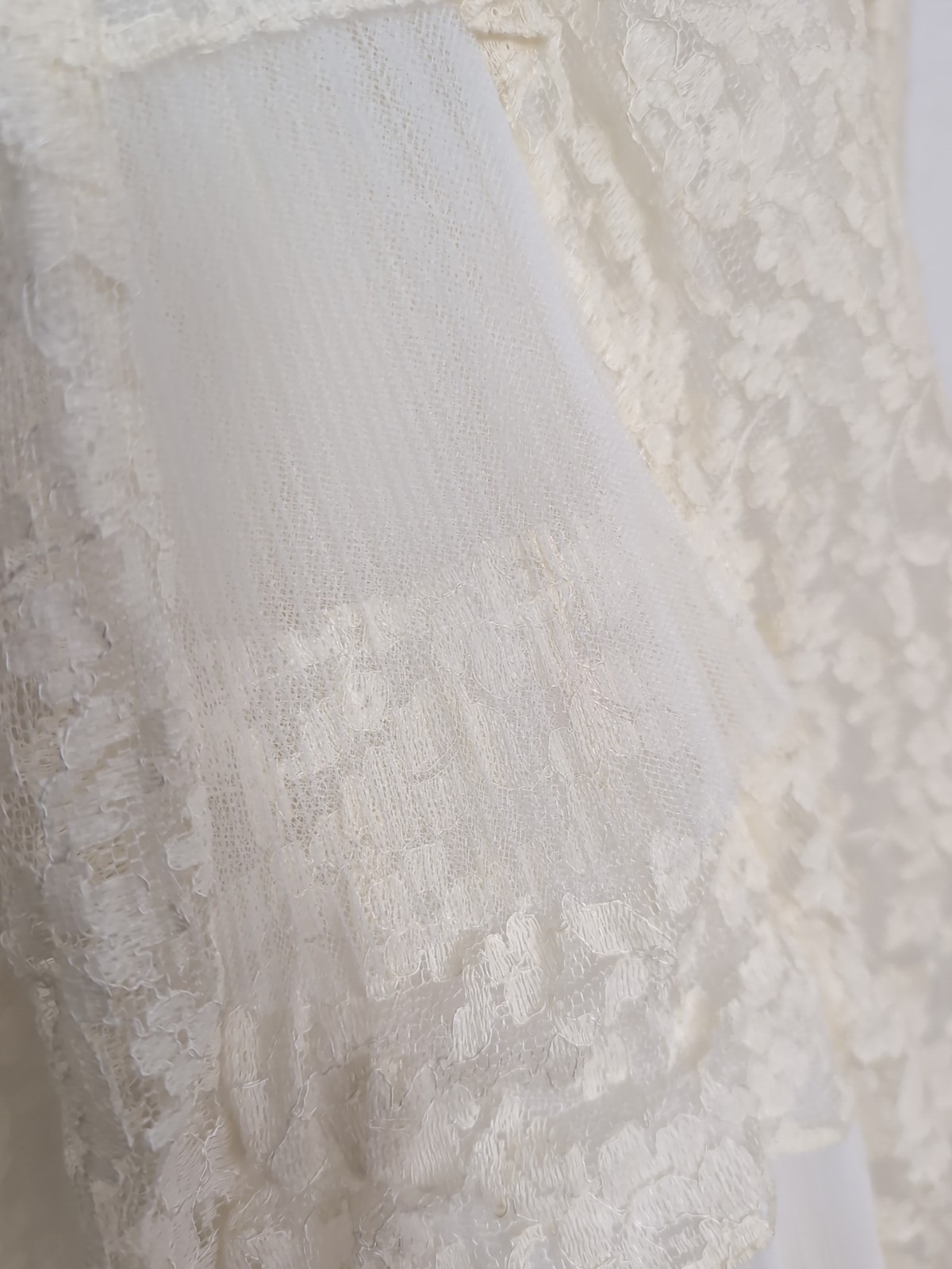 50’s Lace & Pleated Tulle Long Sleeved Princess Prairie Wedding Dress Beads