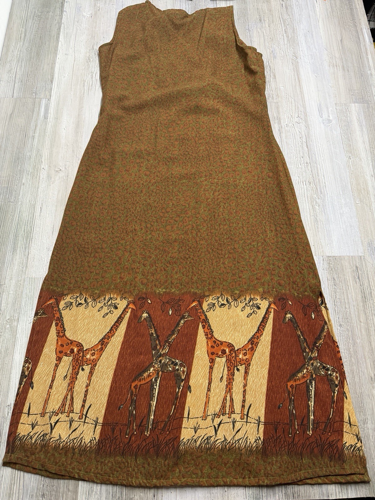 Vintage 90s Giraffe Border Print Safari Sleeveless Maxi Dress California Dreams