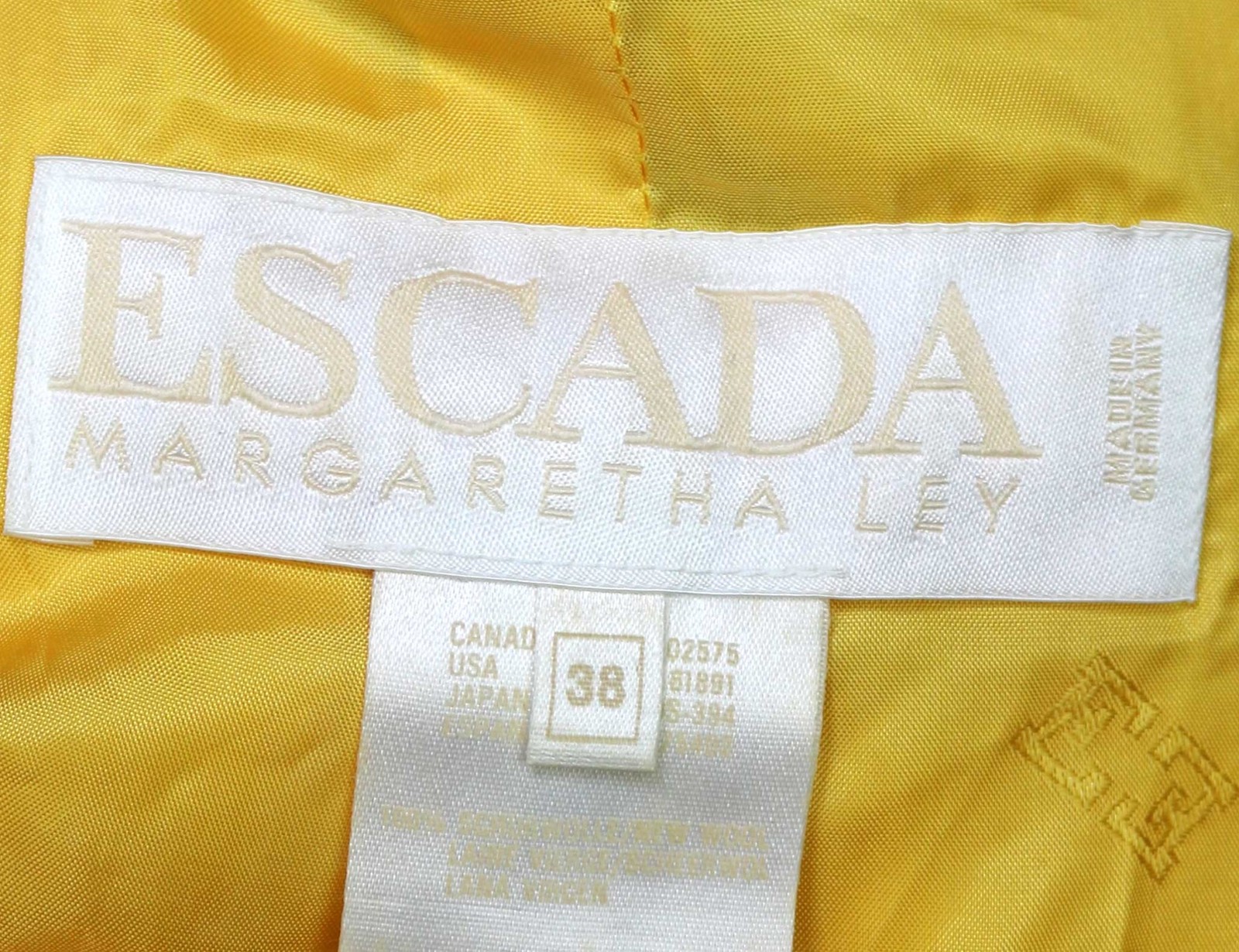 90s Vintage ESCADA Yellow Skirt Jacket Suit Set Glass Logo Buttons Fall 38/10
