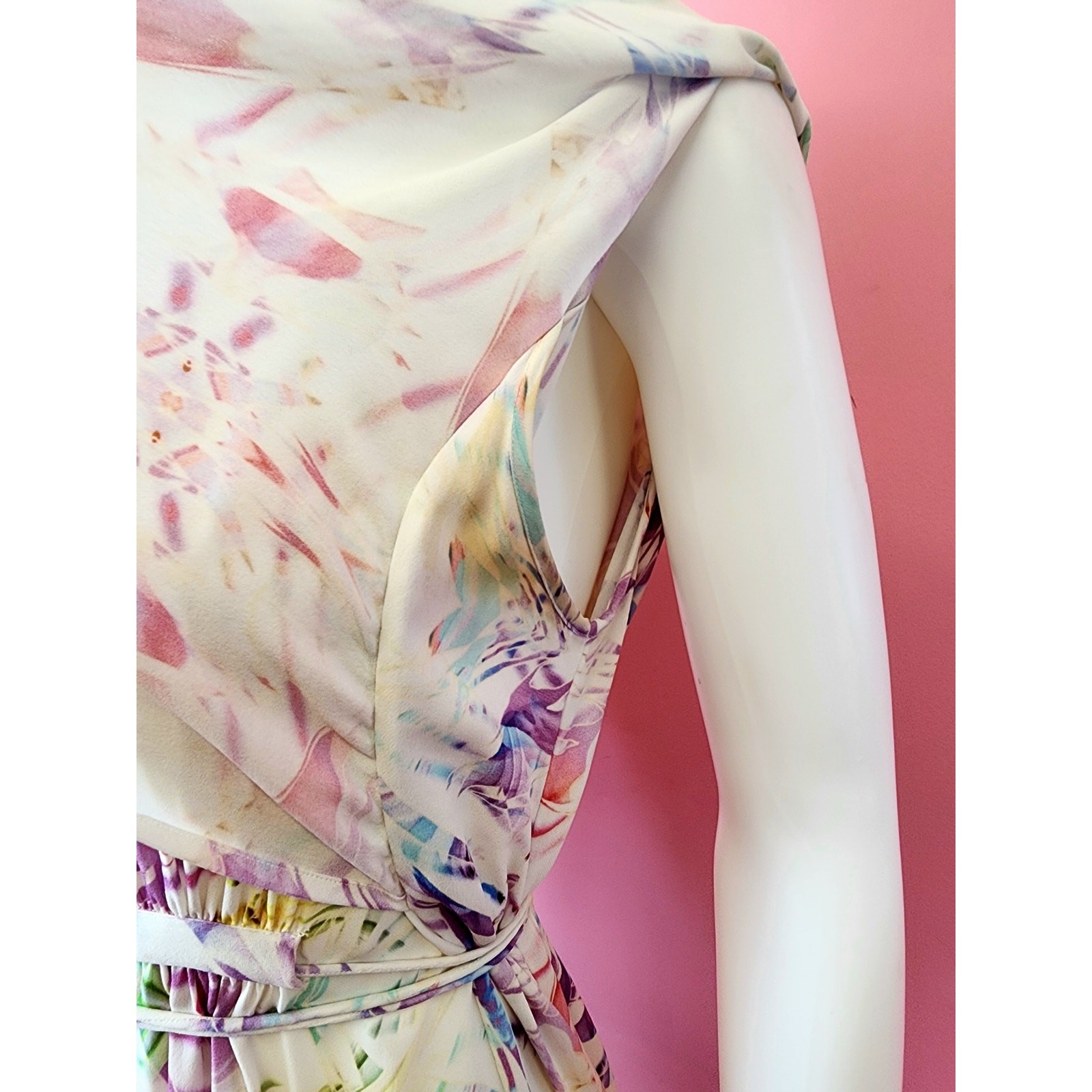 Y2K Tie Dye Silk Caftan White and Pastel Angel Sleeve Maxi Dress