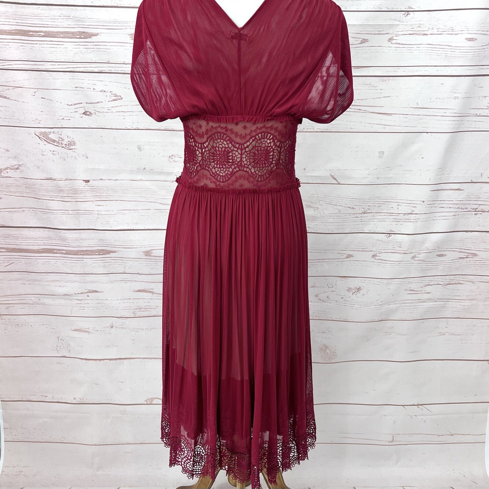 Vintage Y2K Max Studio Red Mesh Lace Renaissance Maiden Formal Prom Dress 2
