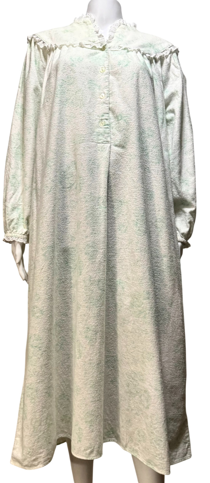 Vintage Lanz Of Salzburg Flannel Long Green Floral White Cottagecore Size S