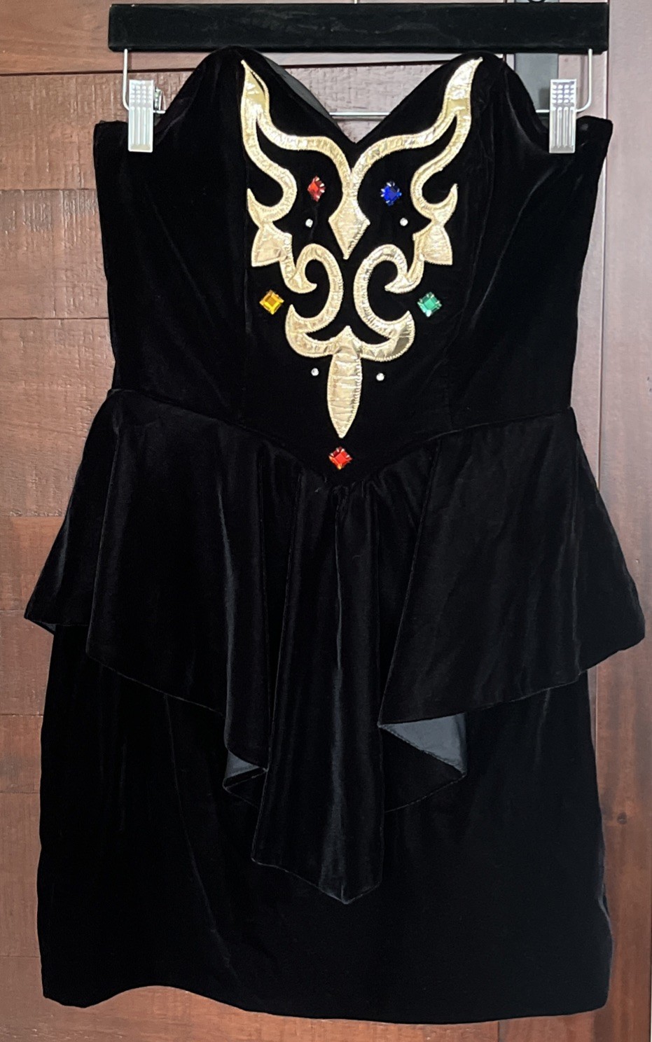 Vintage 80’s 90’s Dave & Johnny Black Velvet Gold Evening Dress Sz 0 Xxs