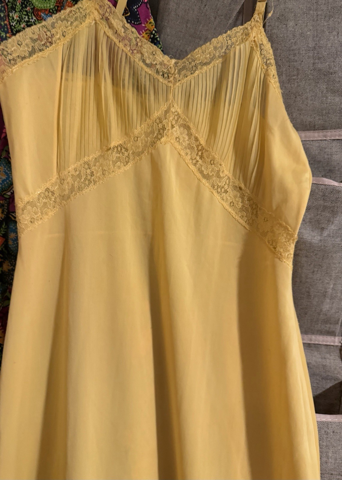 VTG 1950s Charmode Sears Yellow Nylon Tricot Pleated Slip Dress XXS XS Repair
