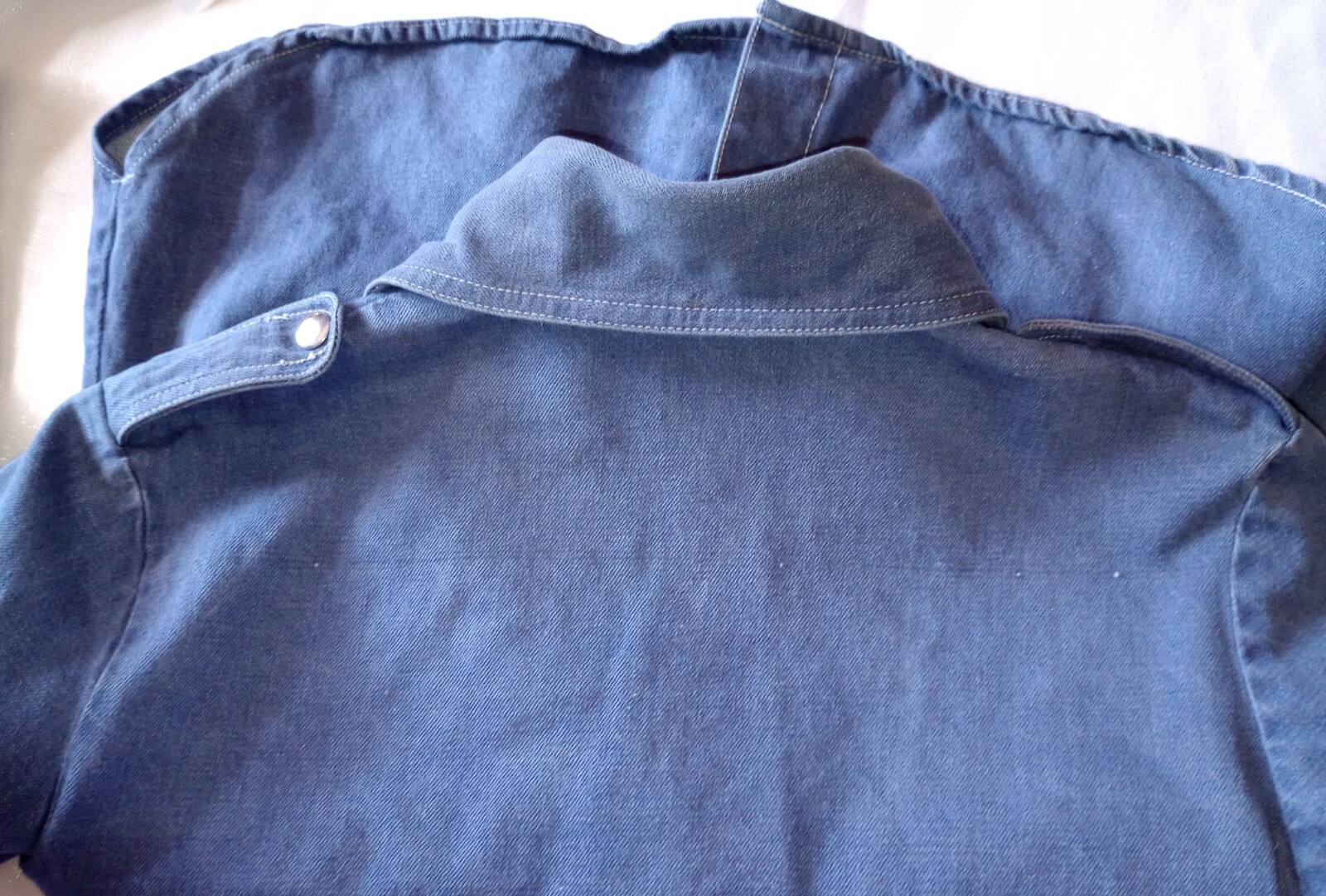 ​Vtg Kmart Denim Snap Shirt Shacket Dagger Collar Safari Western Indigo 18.5