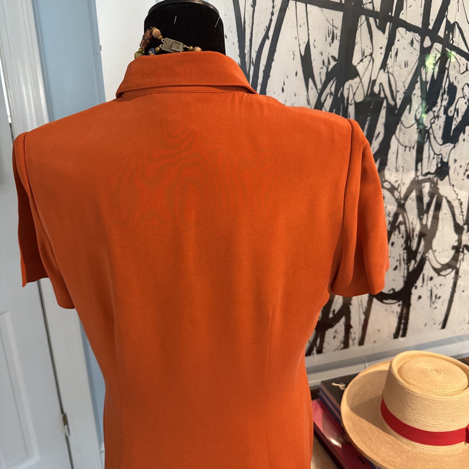100% silk vtg Adrianna Pappel button down dress burnt orange 90s EUC 10P