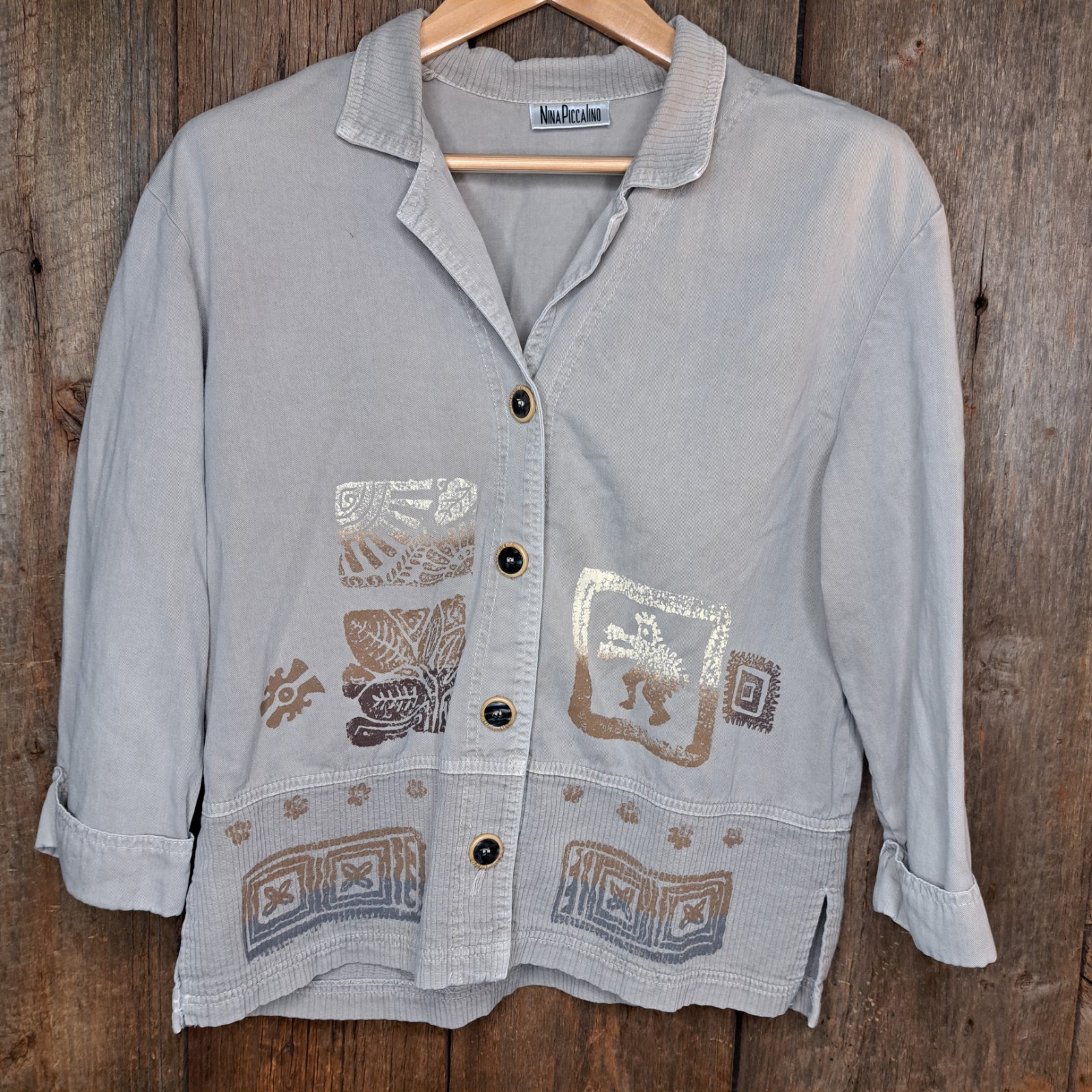 Vintage Art-To-Wear Western Tribal 90s Nina Piccalino Button Up Shirt Jacket M/L