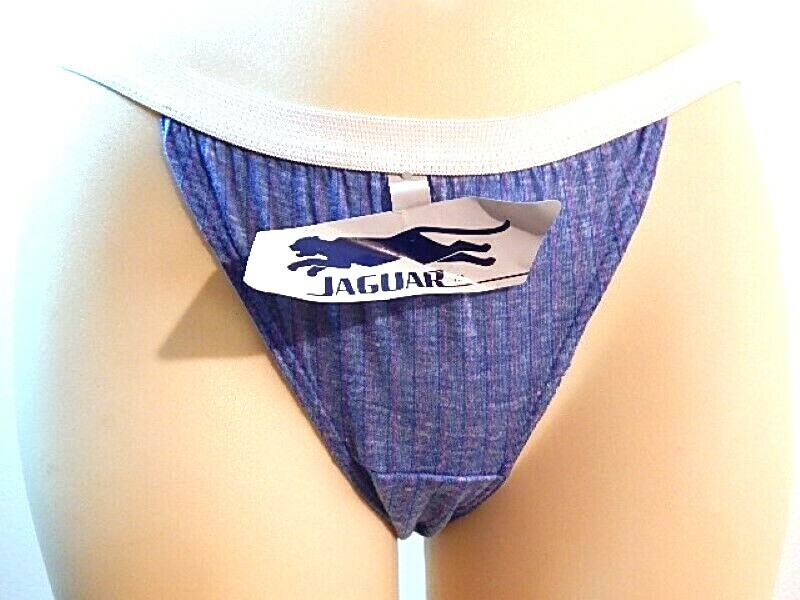 US Vintage 1980 90 Jaguar Blue Red Stripe String Strap Panties Underwear Retro S