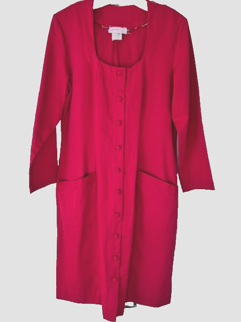 Lerner! Vtg Womens Dress Red Mod 60s 70s Retro Shift Midi Covered Buttons