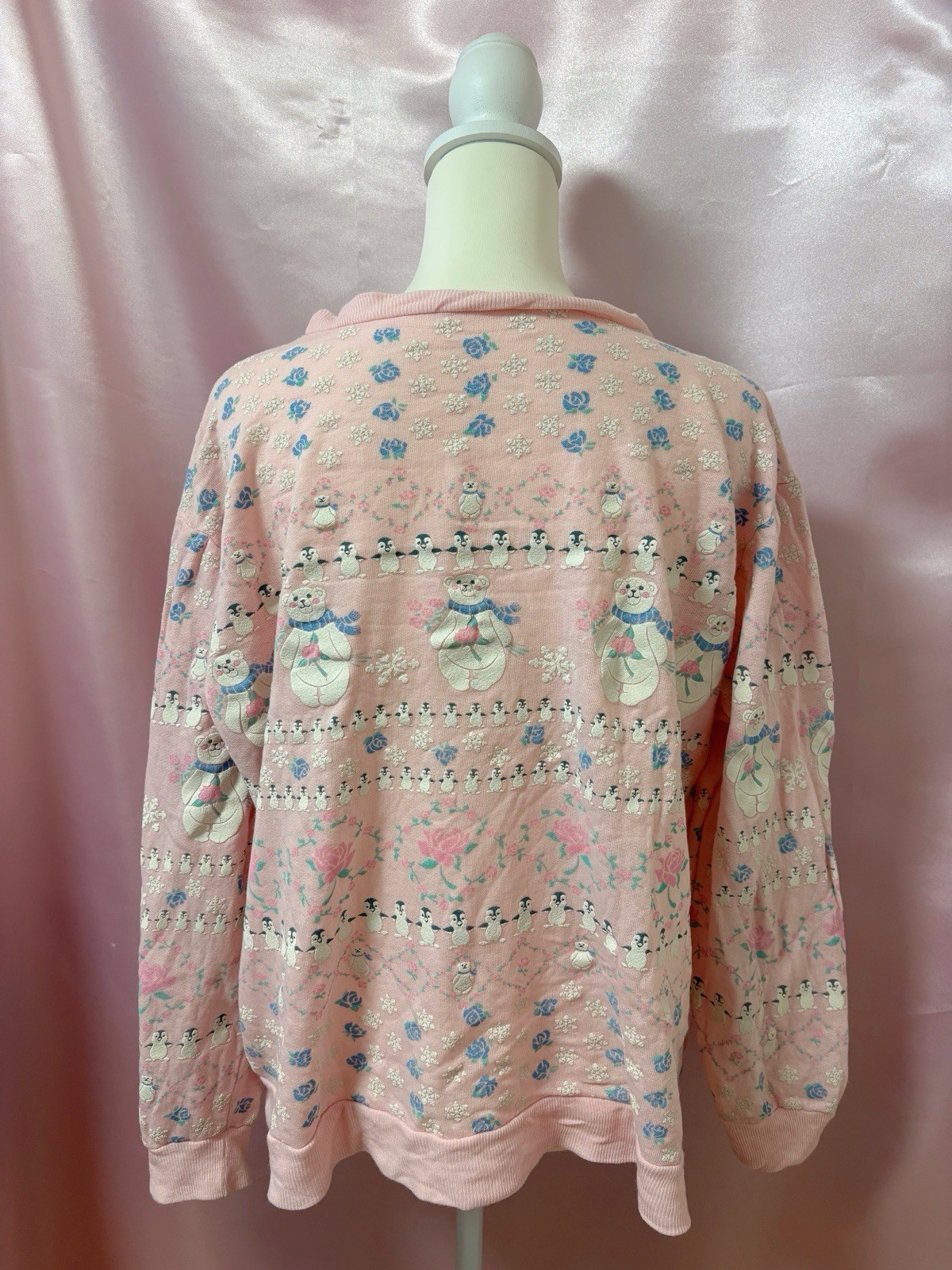 Vintage 1980s Teddy Bear Sweatshirt Pink Puffy Print Graphic
