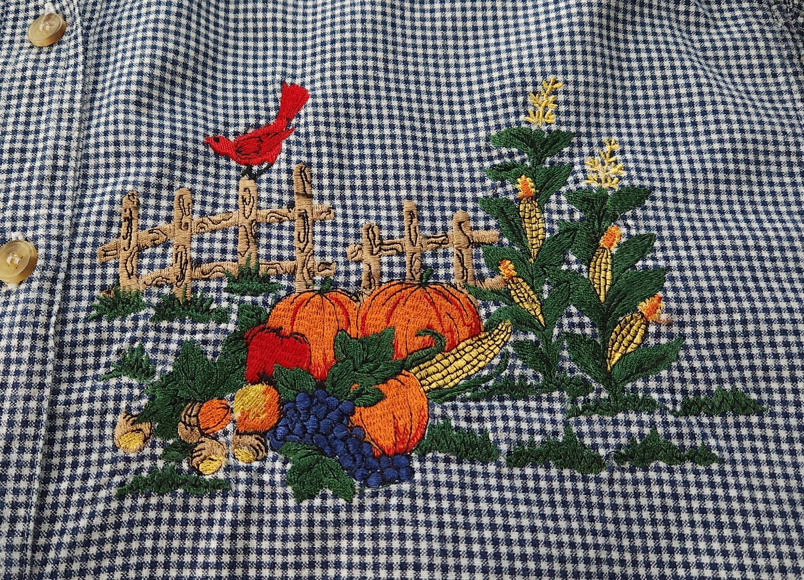 Solutions Vtg Scarecrow Pumpkins Embroidered Cottagecore Button Up Shirt