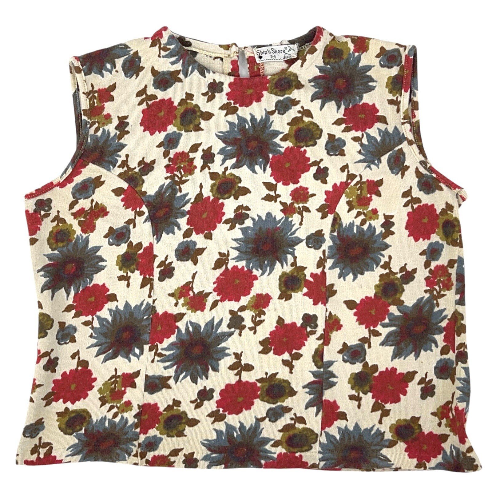Vintage Ship n Shore Novelty Print Floral Sleeveless Blouse Size 34