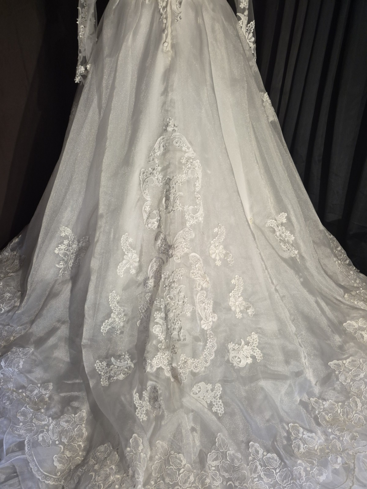 Vintage White Lace Wedding Dress Victorian Puff Sleeves Sz S