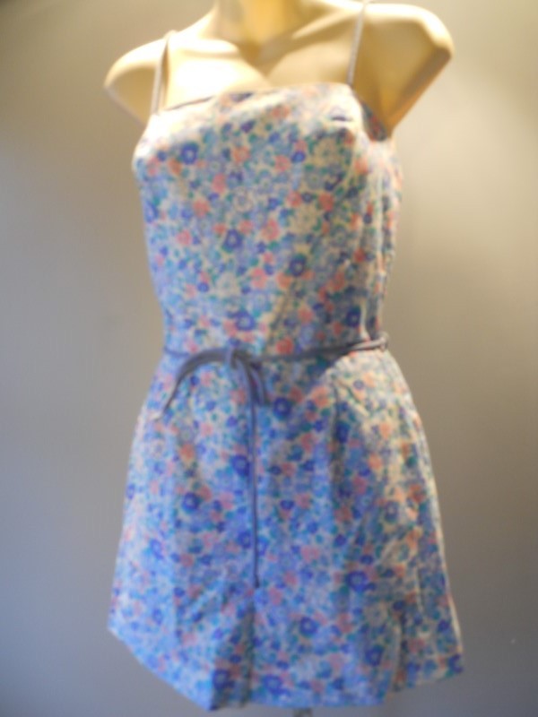 Vintage 1960s PlaySuit Romper Sun Bathing SwimSuit Flower Sea Waves Shorts Pinup