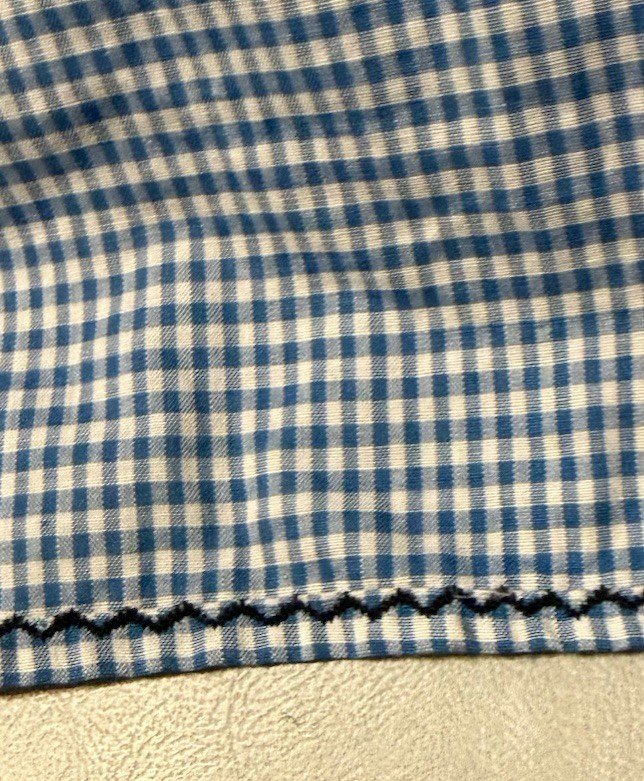 Vintage 70s Hand Crafted Blue Gingham Cotton Tiered Midi Boho Skirt 22” W, 25” L