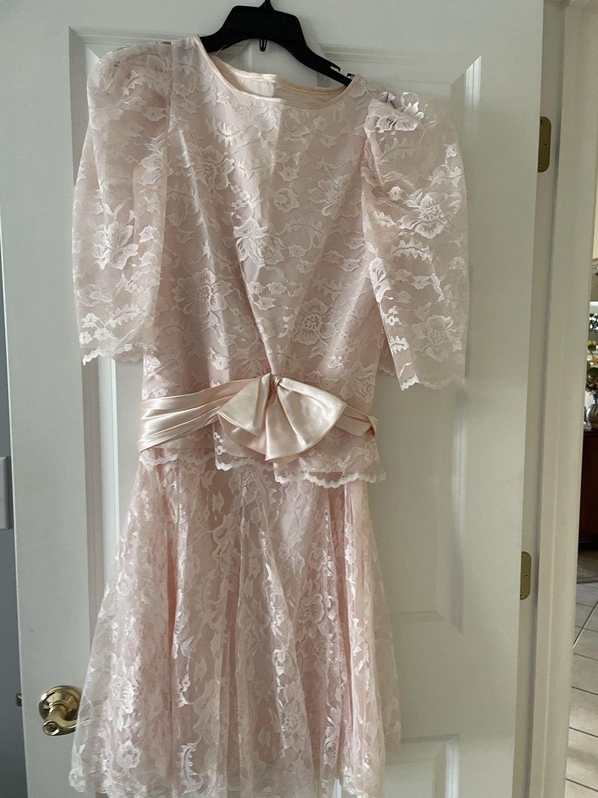 Gorgeous Vintage Vivana Pink Size M gown comes with 8 strand pearl necklace