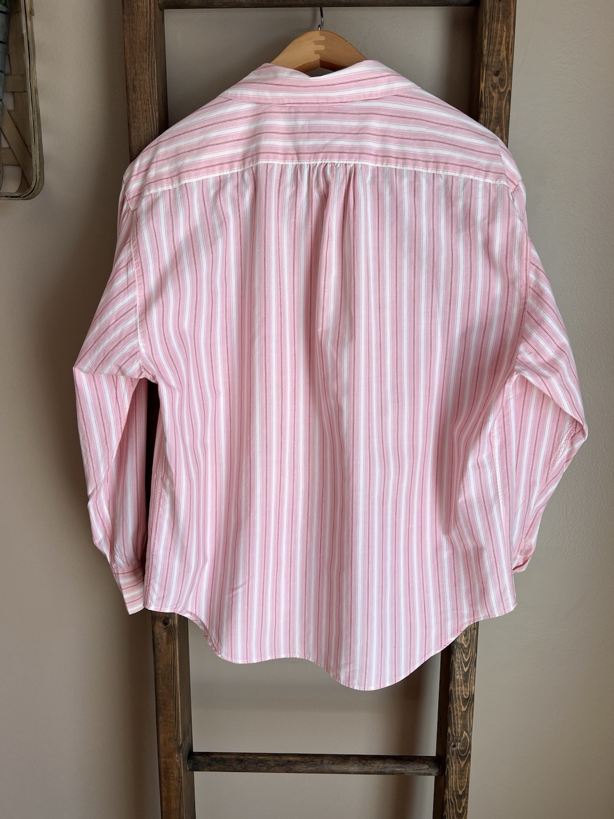 Vintage 80s Ralph Lauren Country Pink Stripped Button Down Shirt Size L 12