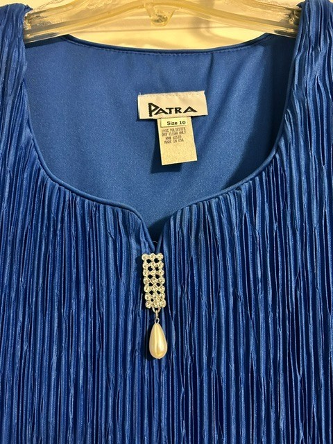Vintage Patra Royal Pleated Midi Dress with Beaded Embellishment, Size 10