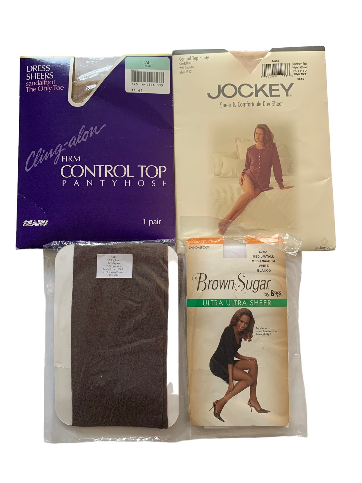4 Women’s Nylon Pantyhose SANDALFOOT Nude White Taupe TALL Long Lot Silky Sheer
