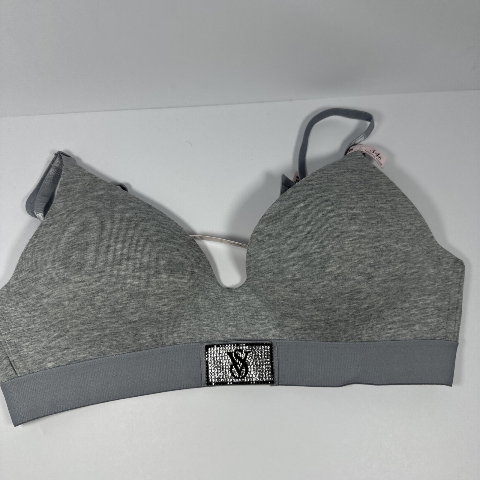 Victoria Secret Gray Shine Patch Lightly Wireless Bra 34B