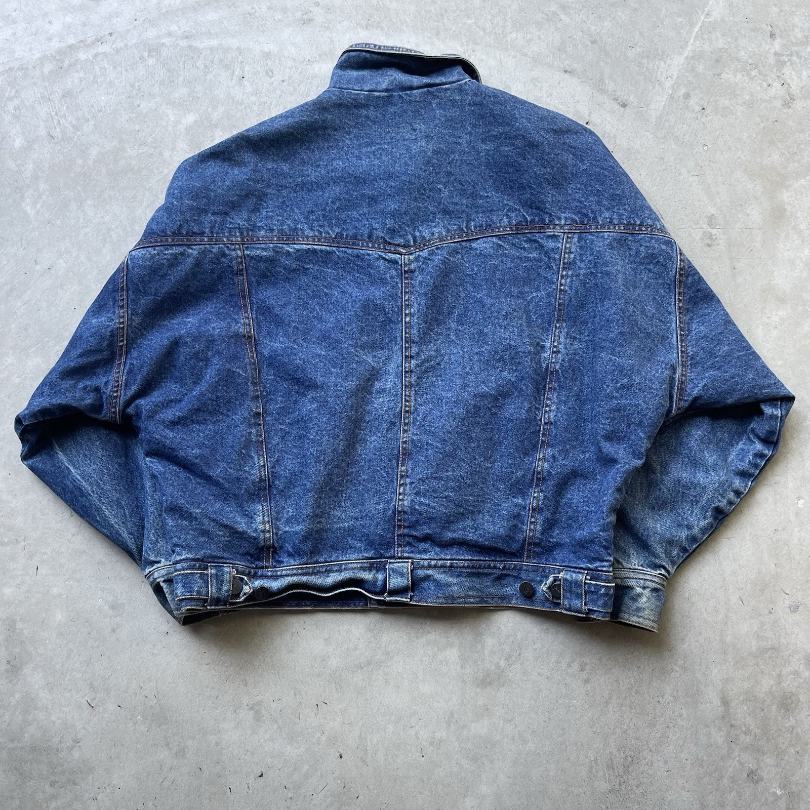 Vintage Searsi Cropped Denim Jacket Large Boxy Fit Tiger Patch Trucker 80s 90s