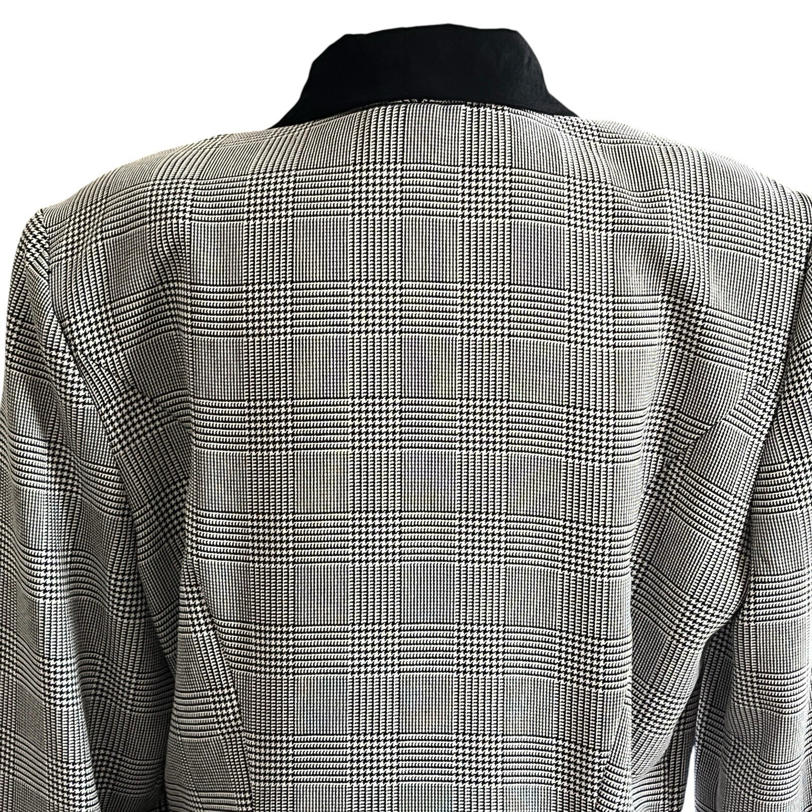 Vintage Sz 16 Classic Houndstooth Collard Shirt Dress Shoulder Pads Unlined USA