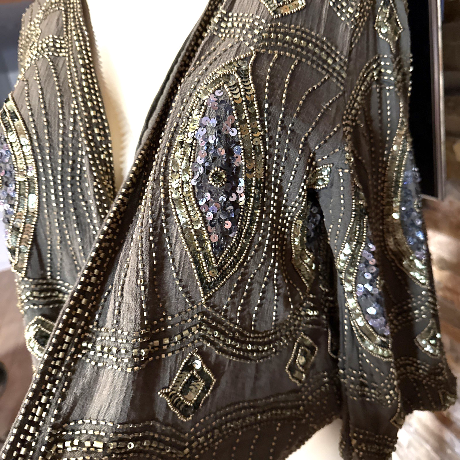 Vtg Tennis Cuidado Especial Sequined Bolero Gold & Army Green XS/S NWTS gc