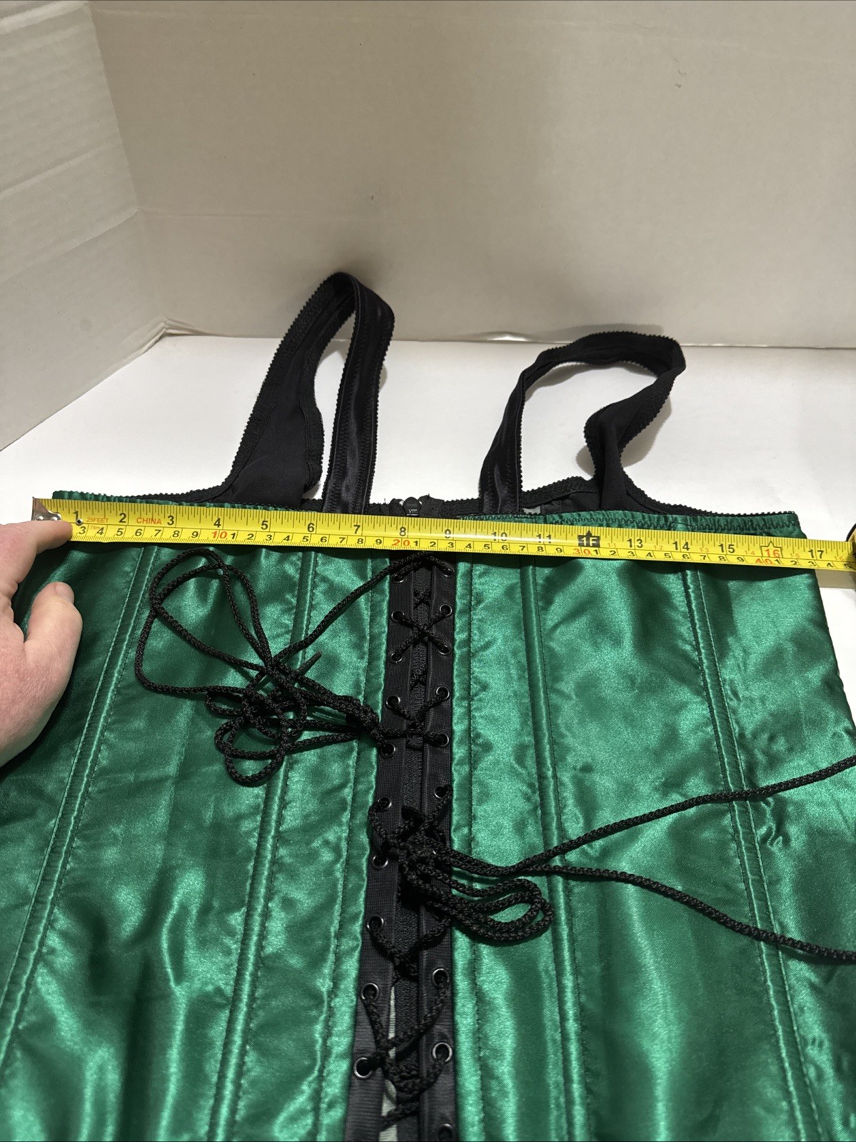 VTG Satin Emerald Green Underbust Black Lacing Corset USA Whimsy Goth Size 40