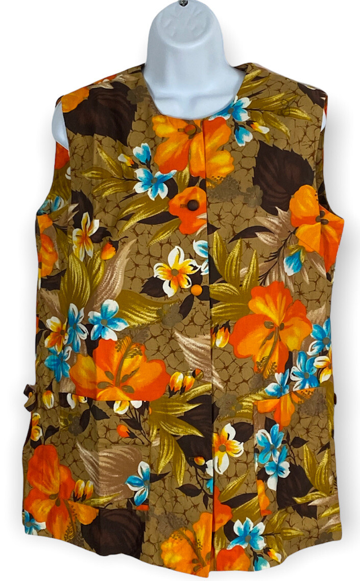 Pacific Isle Creations of Hawaii Womens SZ14? Vest Top Button Front Vintage