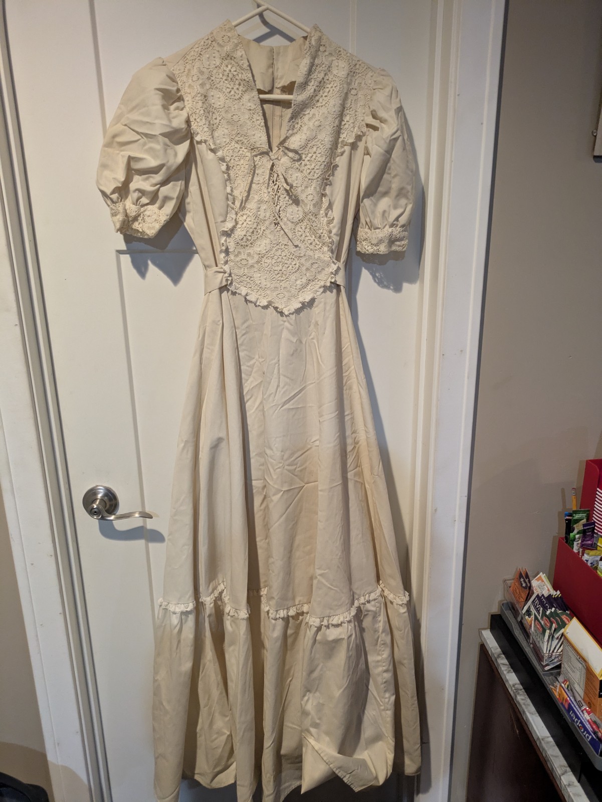 Handmade Prairie Pioneer Style Dress Ivory Lace Maxi Costume Women’s Vintage