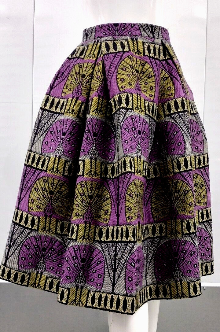 40s Skirt Purple Peacocks TEXTILE FRANZ BRUNICO TESSITURA ARTISTICA xs 24 IN W