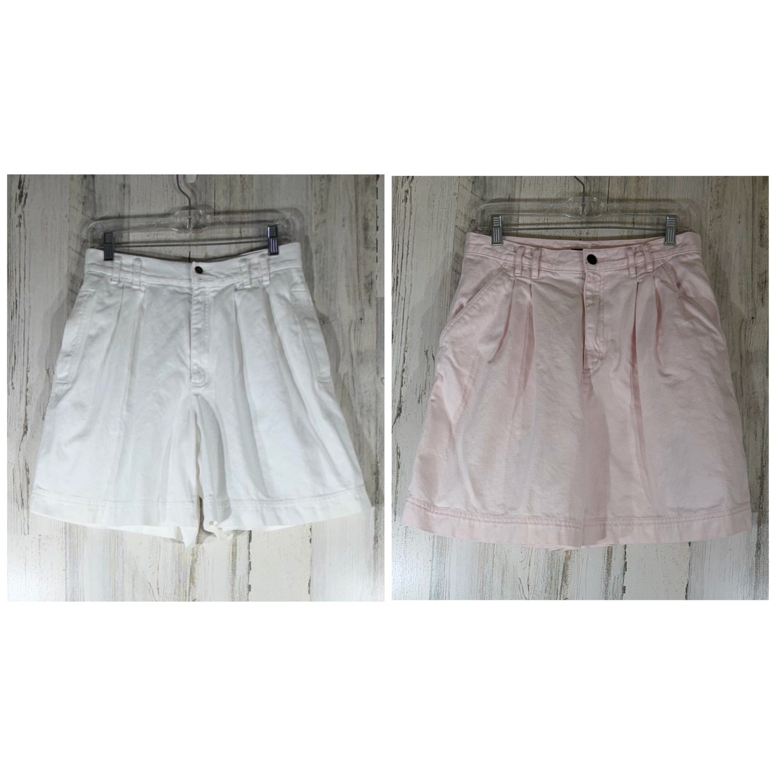 Vintage Lizwear Petite Pleated Shorts Sz 12 (28×7) Lot of 2 White Pink High Rise