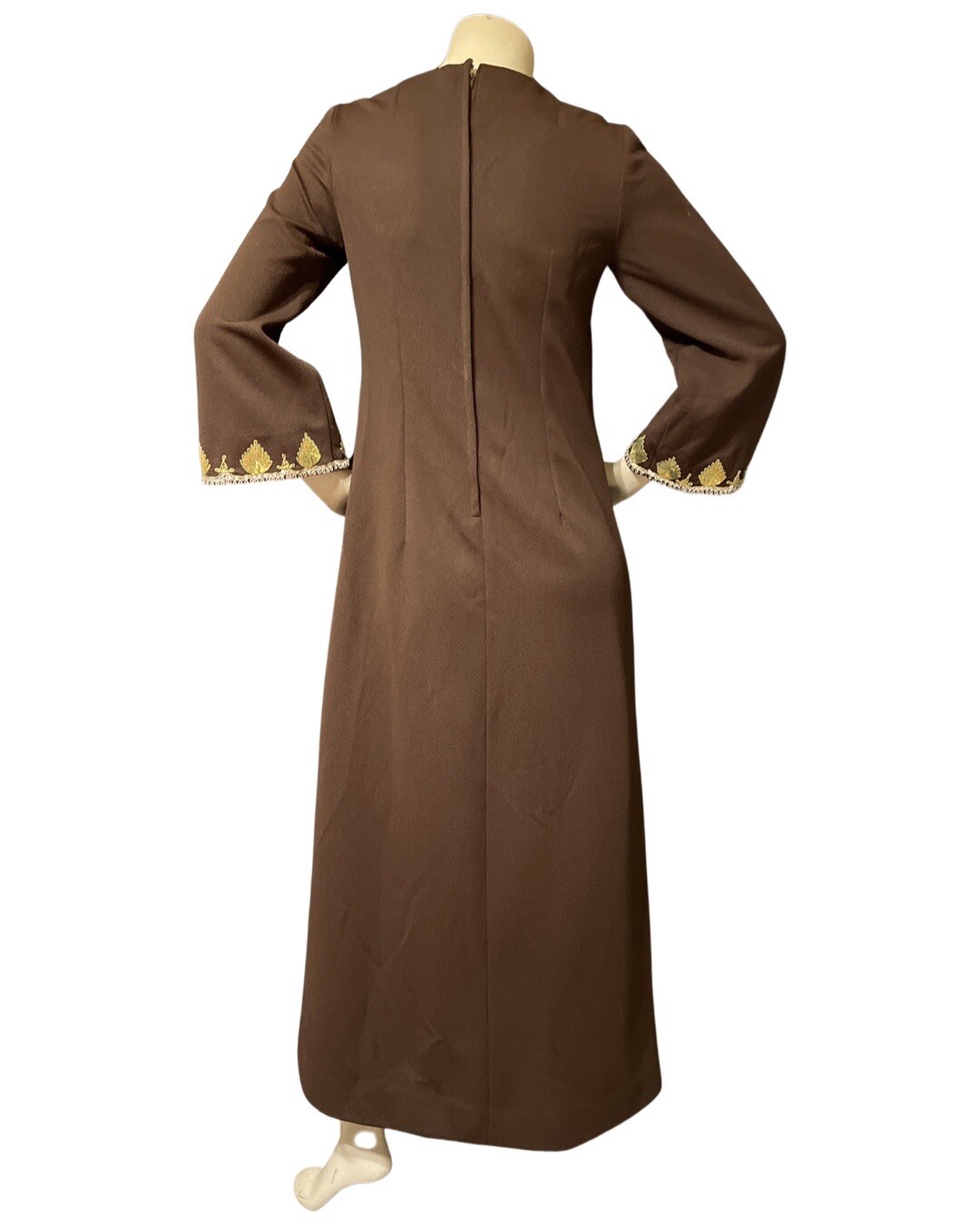 Vintage 1970s Moroccan Kaftan Brown + Gold Embroidered Vintage Caftan Tunic S/M