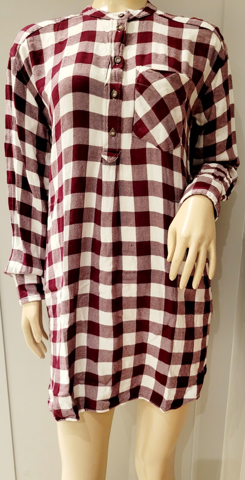 Ladies Flannel Nightshirt – TopShop Brand – Burgundy/White Checked – Size US 4