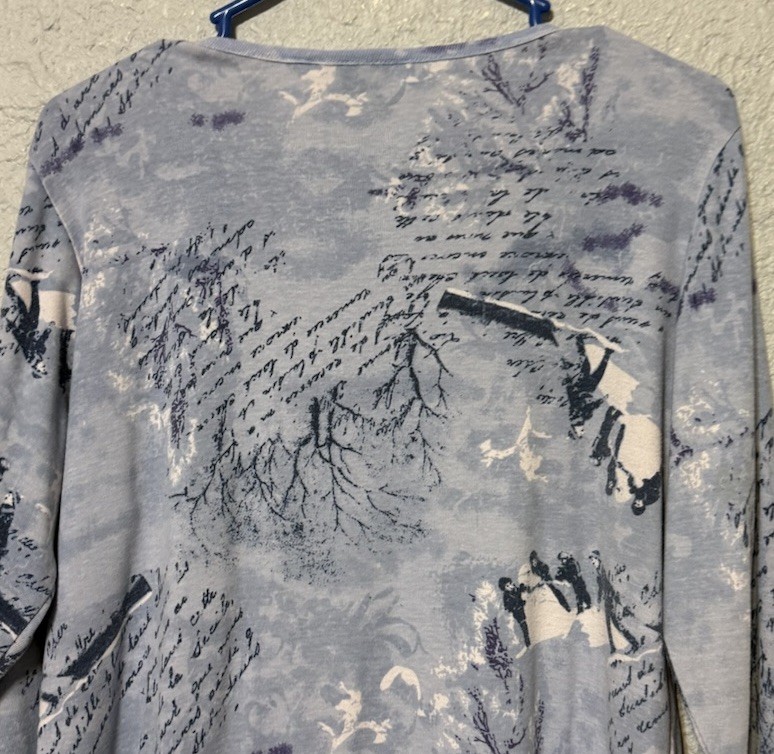 Brunswick Square Blue Letter Script L Pullover Long Sleeve Shirt Boat Neck Top